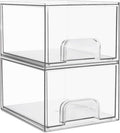 Vtopmart 2 Pack Small Clear Stackable Storage Drawers Organizer,11.2cm Tall | Acrylic Desk Organizer, Plastic Storage Boxes for Vanity, Bathroom, Kitchen Cabinets, Pantry, Offices, Under sink