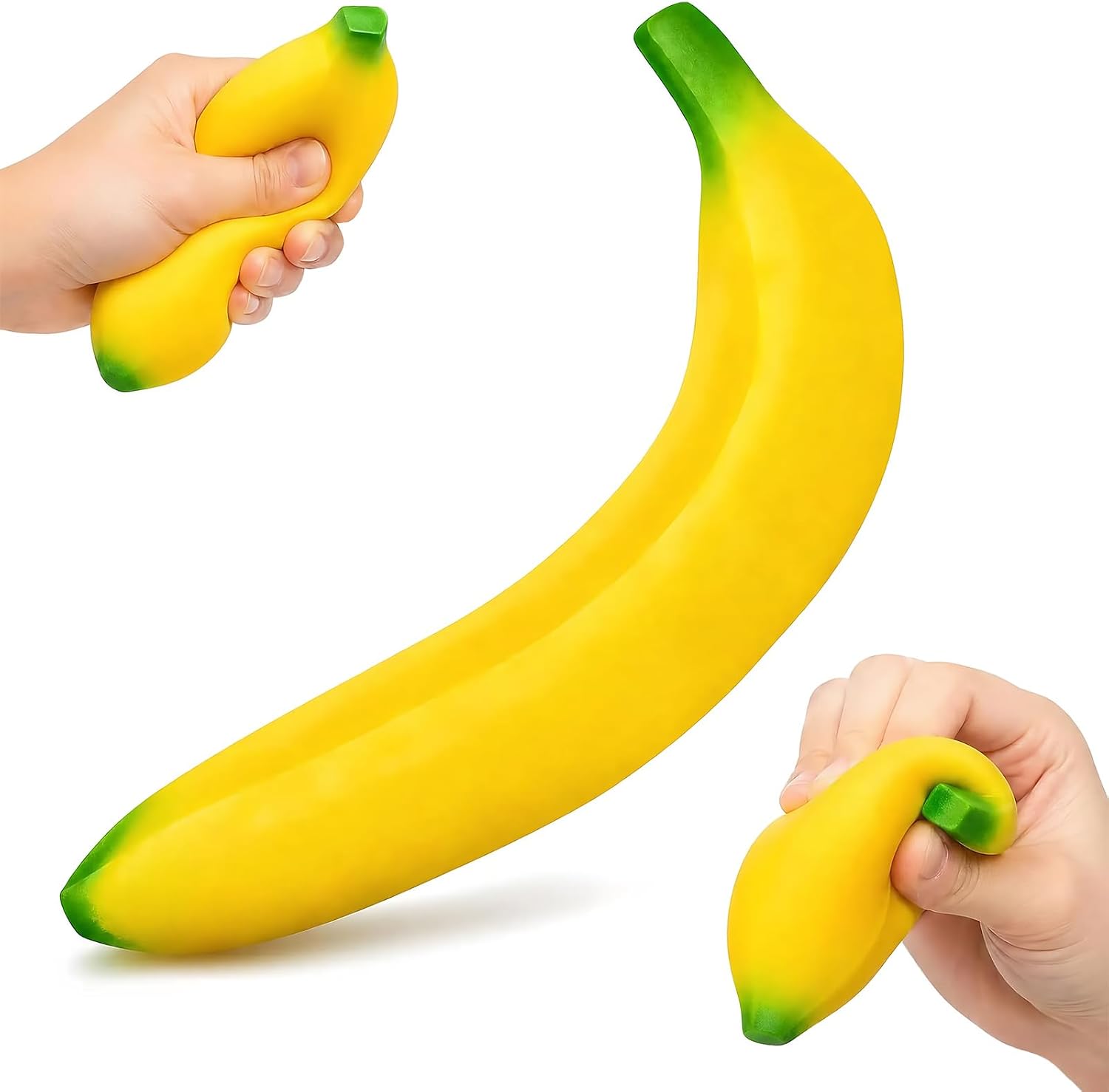 Banana Squishy Toy, Soft PU Foam Desk Accessory, Soft Squeeze Banana Stress Toy, Sensory Fidget Toy