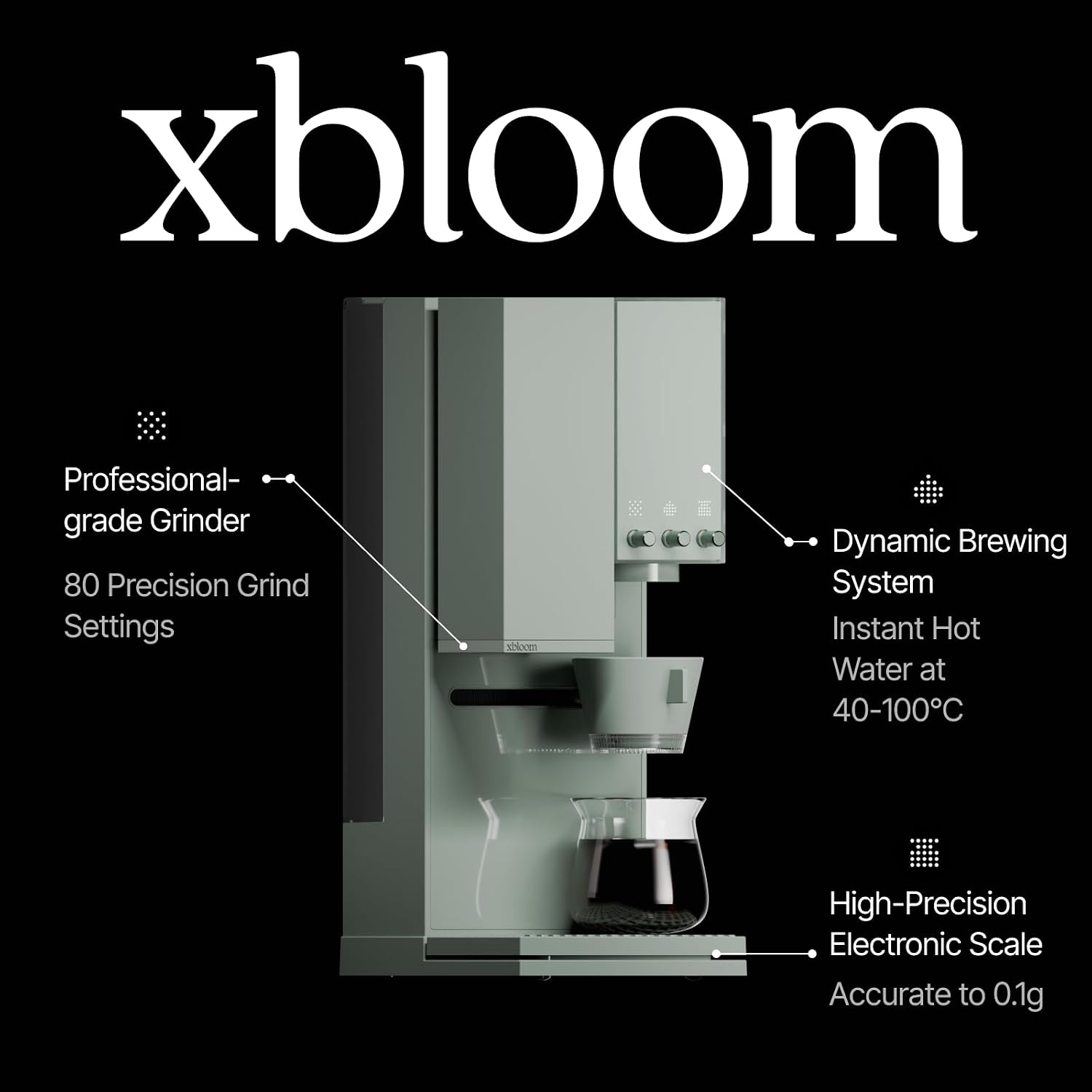 xBloom Studio - The Ultimate Coffee Machine - Drip Coffee Maker with Built-in Grinder, Scale, and 3 Levels of Automation, Sage Green