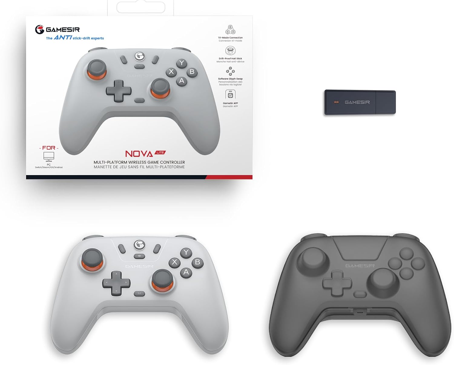GameSir Nova Lite Wireless Controller – 2.4G & Bluetooth Gamepad for Windows PC, iPhone, Android, Switch & Steam Deck – Hall Effect Triggers, Turbo Function, Rumble Vibration (Black)