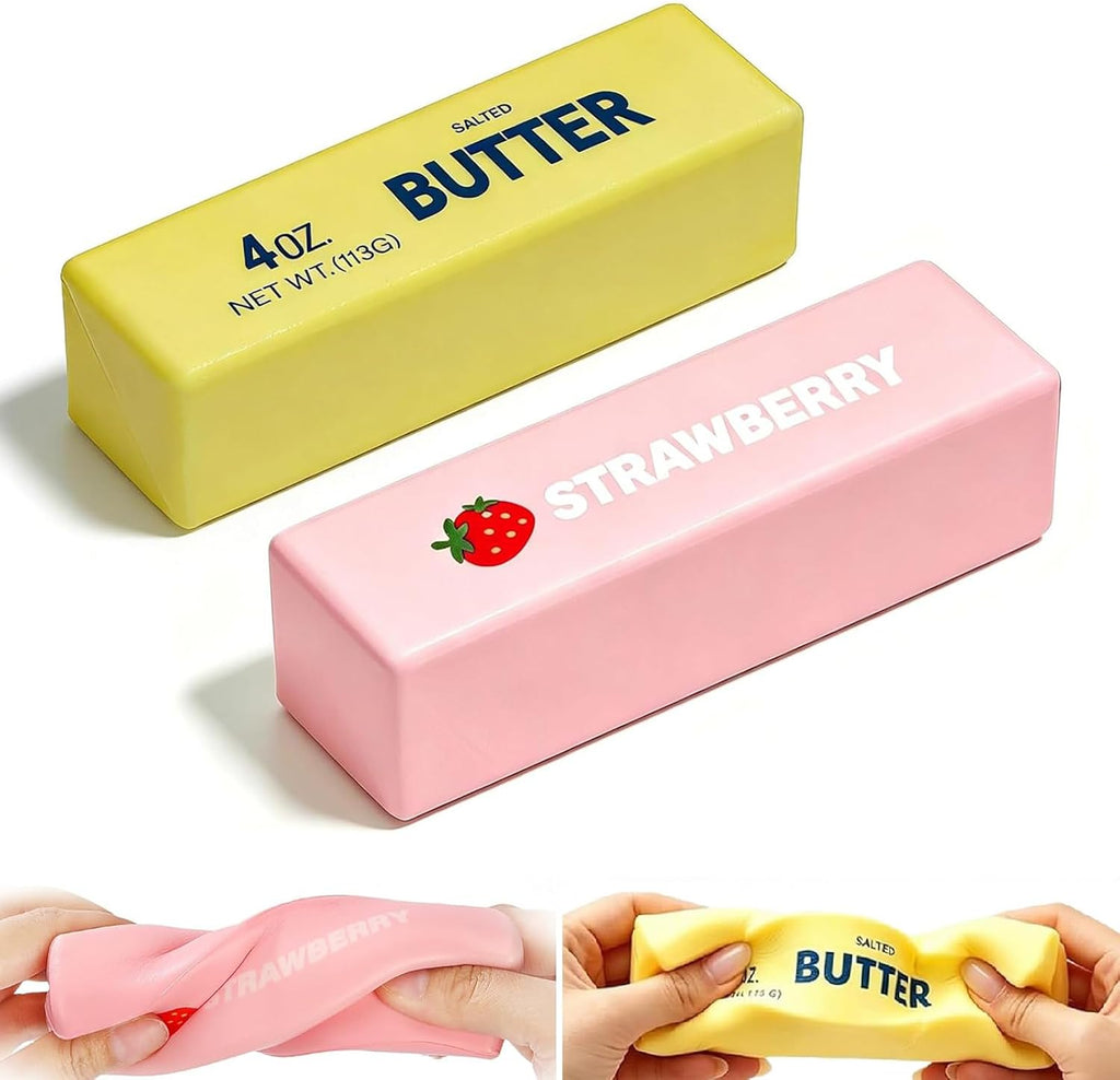 Butter Squishy, 2026 Newest Slow Rising Soft Squeeze Toy, Realistic Food Sensory Fidget Toy for Stress & Anxiety Relief, Desk Decor, Party Favors & Birthday Gifts, 2 Pack (Pink&Yellow)