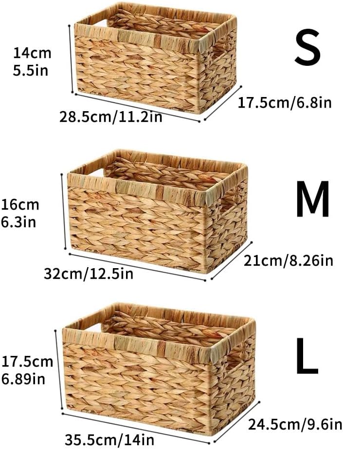 SKY-TOUCH Wicker Storage Baskets Set of 3, Handwoven Paper Rope Hanging Baskets, Large Medium Small Decorative Organizer Bins for Wall, Tabletop, Coffee Table, Cabinet, Shelf and Home Storage