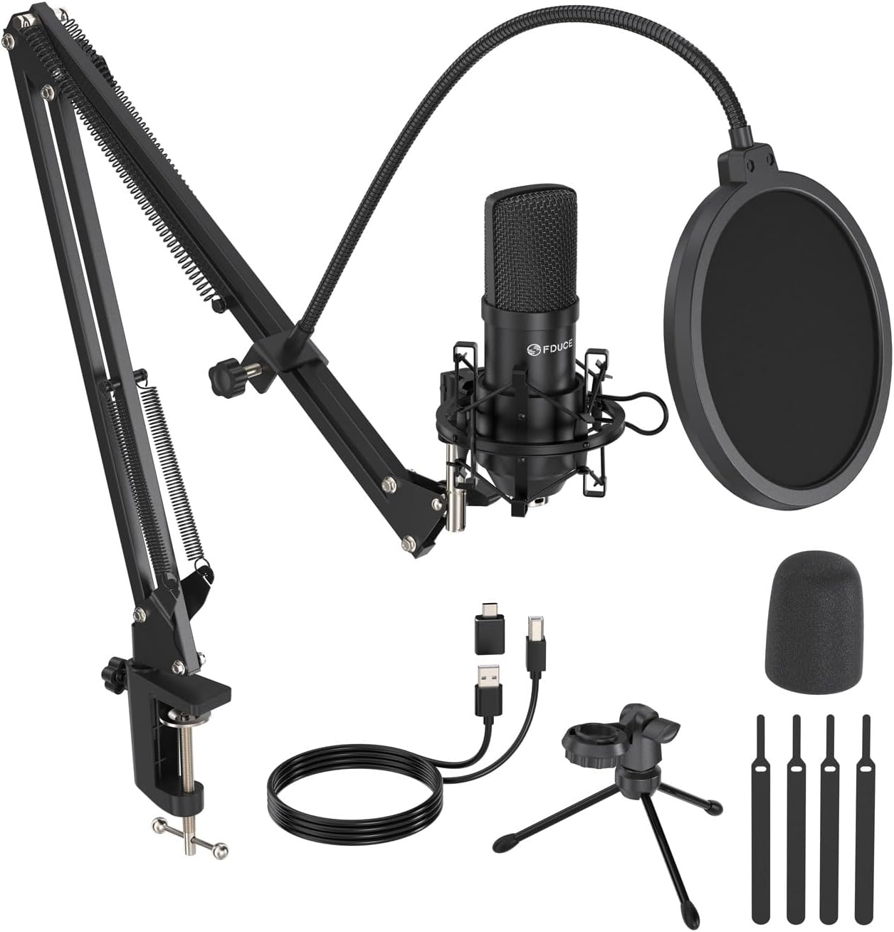 FDUCE Gaming USB Microphone for PC,RGB Condenser Computer Mic with Tripod Stand,Quick Mute,Gain Control,Cardioid Mic for Streaming, Podcast, Twitch, YouTube, PC, Computer, PS5, (M160)