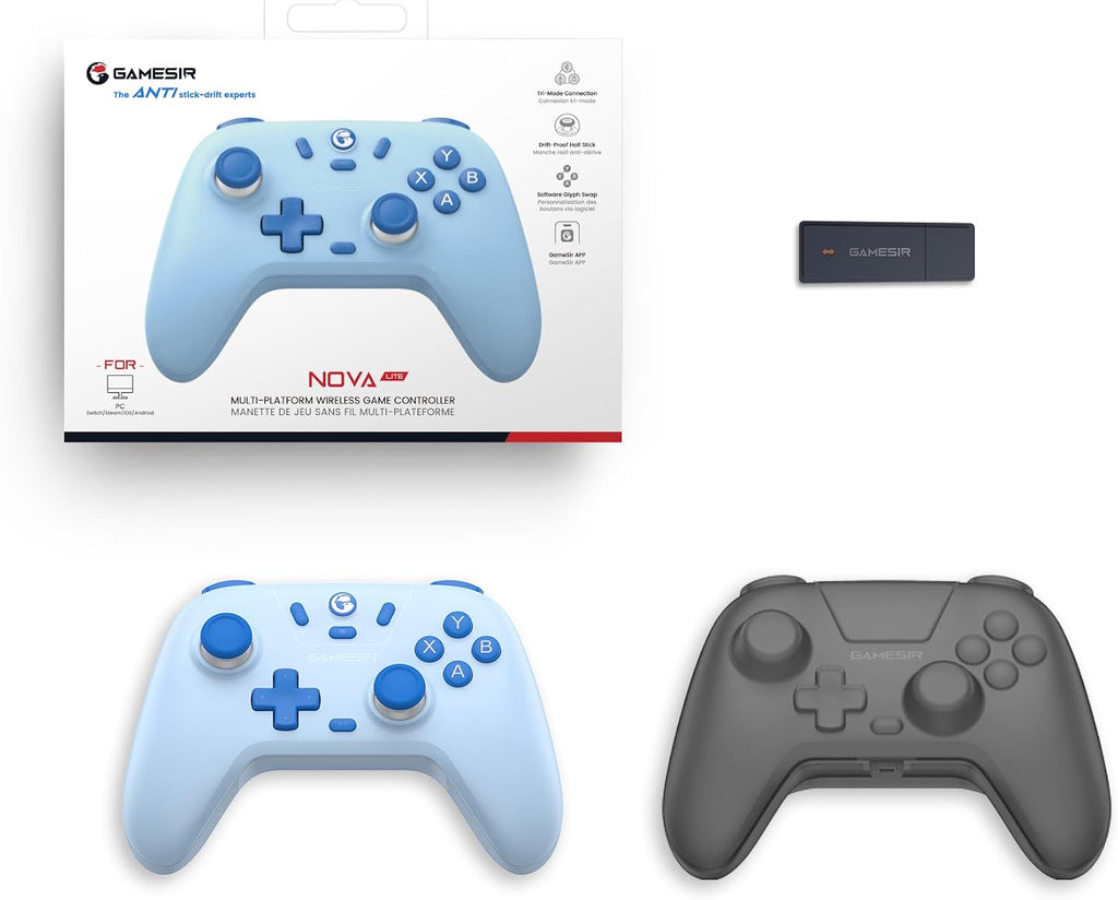 GameSir Nova Lite Wireless Controller – 2.4G & Bluetooth Gamepad for Windows PC, iPhone, Android, Switch & Steam Deck – Hall Effect Triggers, Turbo Function, Rumble Vibration (Black)