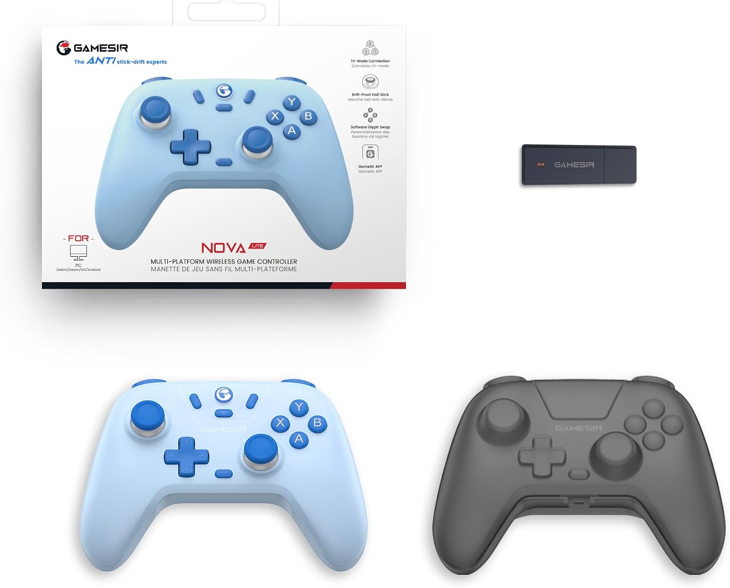 GameSir Nova Lite Wireless Controller – 2.4G & Bluetooth Gamepad for Windows PC, iPhone, Android, Switch & Steam Deck – Hall Effect Triggers, Turbo Function, Rumble Vibration (Black)
