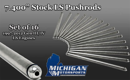 Michigan Motorsports 7.400" LS Pushrod Set - Stock Replacement for LS1 LS2 LS3 LS6 LQ4 LQ9 L76 L99 LS4 LS9 LSA - Fits 4.8L 5.3L 5.7L 6.0L 6.2L - Set of 16 - Like GM Part 