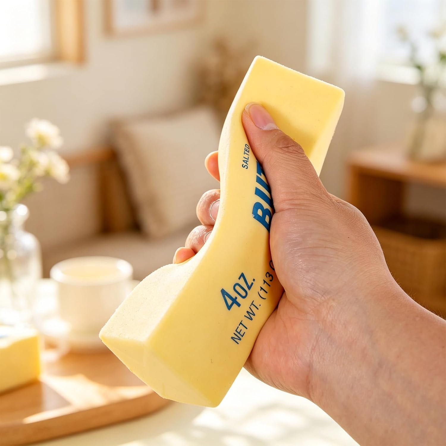 Lyreh Butter Squeeze Toy, Butter Stick Toys Slow Growth Relax PU Material for Office School Anxiety Relief and Decompression (Light Yellow)