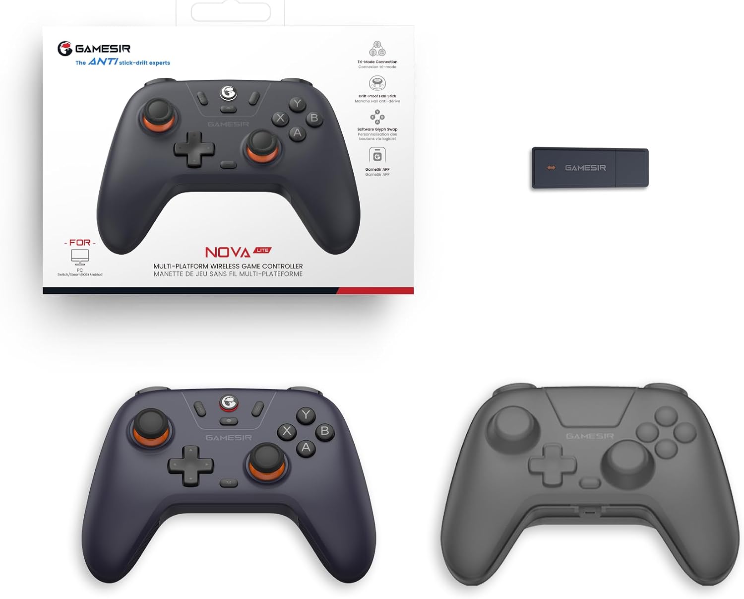 GameSir Nova Lite Wireless Controller – 2.4G & Bluetooth Gamepad for Windows PC, iPhone, Android, Switch & Steam Deck – Hall Effect Triggers, Turbo Function, Rumble Vibration (Black)
