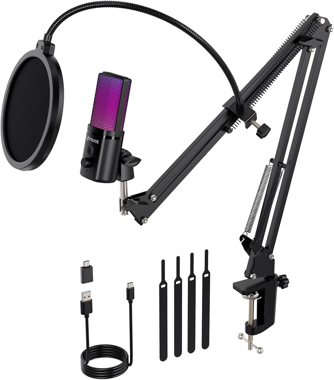 FDUCE Gaming USB Microphone for PC,RGB Condenser Computer Mic with Tripod Stand,Quick Mute,Gain Control,Cardioid Mic for Streaming, Podcast, Twitch, YouTube, PC, Computer, PS5, (M160)