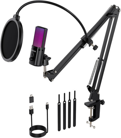 FDUCE Gaming USB Microphone for PC,RGB Condenser Computer Mic with Tripod Stand,Quick Mute,Gain Control,Cardioid Mic for Streaming, Podcast, Twitch, YouTube, PC, Computer, PS5, (M160)