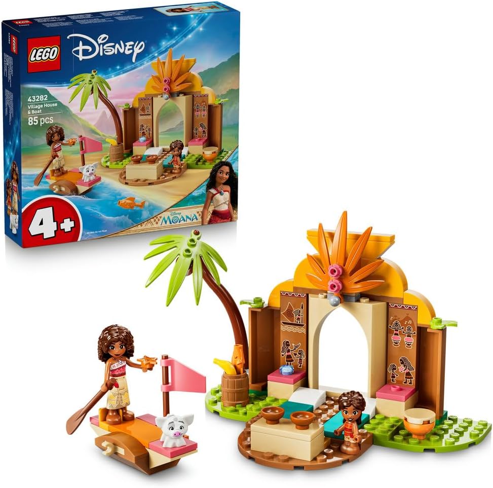 LEGO Disney Village House & Boat 43282 | Building Toy, 2 Mini Dolls & Pua Animal Figure, Play Set, Gift for 4+ Year Old Girls & Boys, 85 Pieces