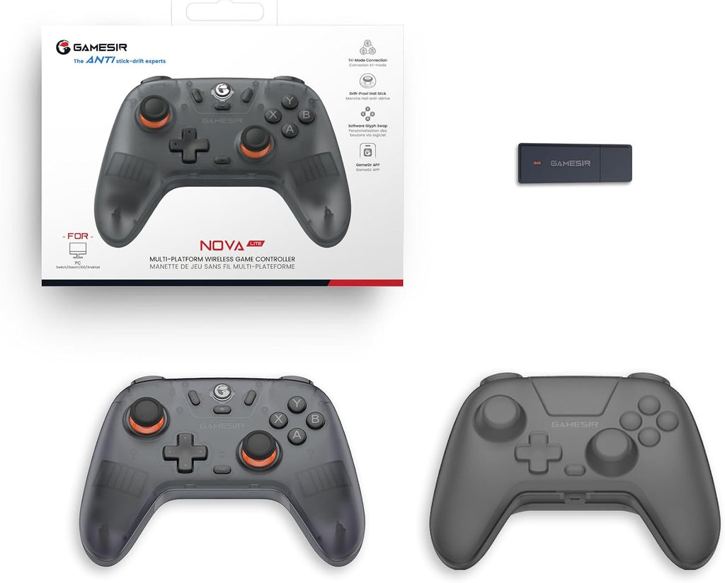 GameSir Nova Lite Wireless Controller – 2.4G & Bluetooth Gamepad for Windows PC, iPhone, Android, Switch & Steam Deck – Hall Effect Triggers, Turbo Function, Rumble Vibration (Black)