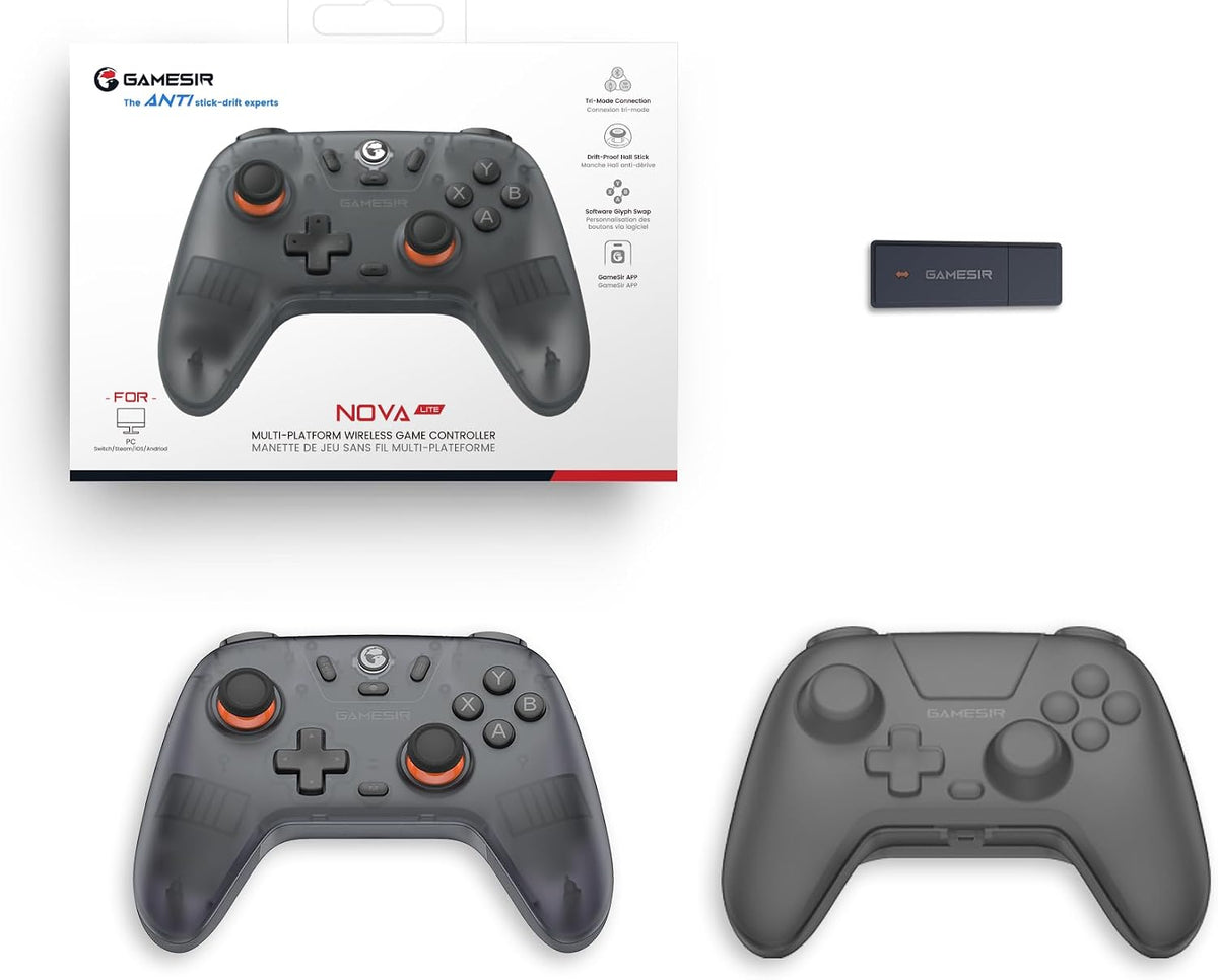 GameSir Nova Lite Wireless Controller – 2.4G &amp; Bluetooth Gamepad for Windows PC, iPhone, Android, Switch &amp; Steam Deck – Hall Effect Triggers, Turbo Function, Rumble Vibration (Black)