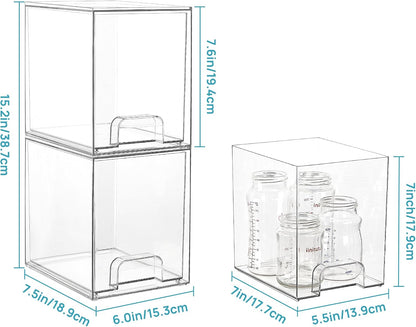 Vtopmart 2 Pack Small Clear Stackable Storage Drawers Organizer,11.2cm Tall | Acrylic Desk Organizer, Plastic Storage Boxes for Vanity, Bathroom, Kitchen Cabinets, Pantry, Offices, Under sink