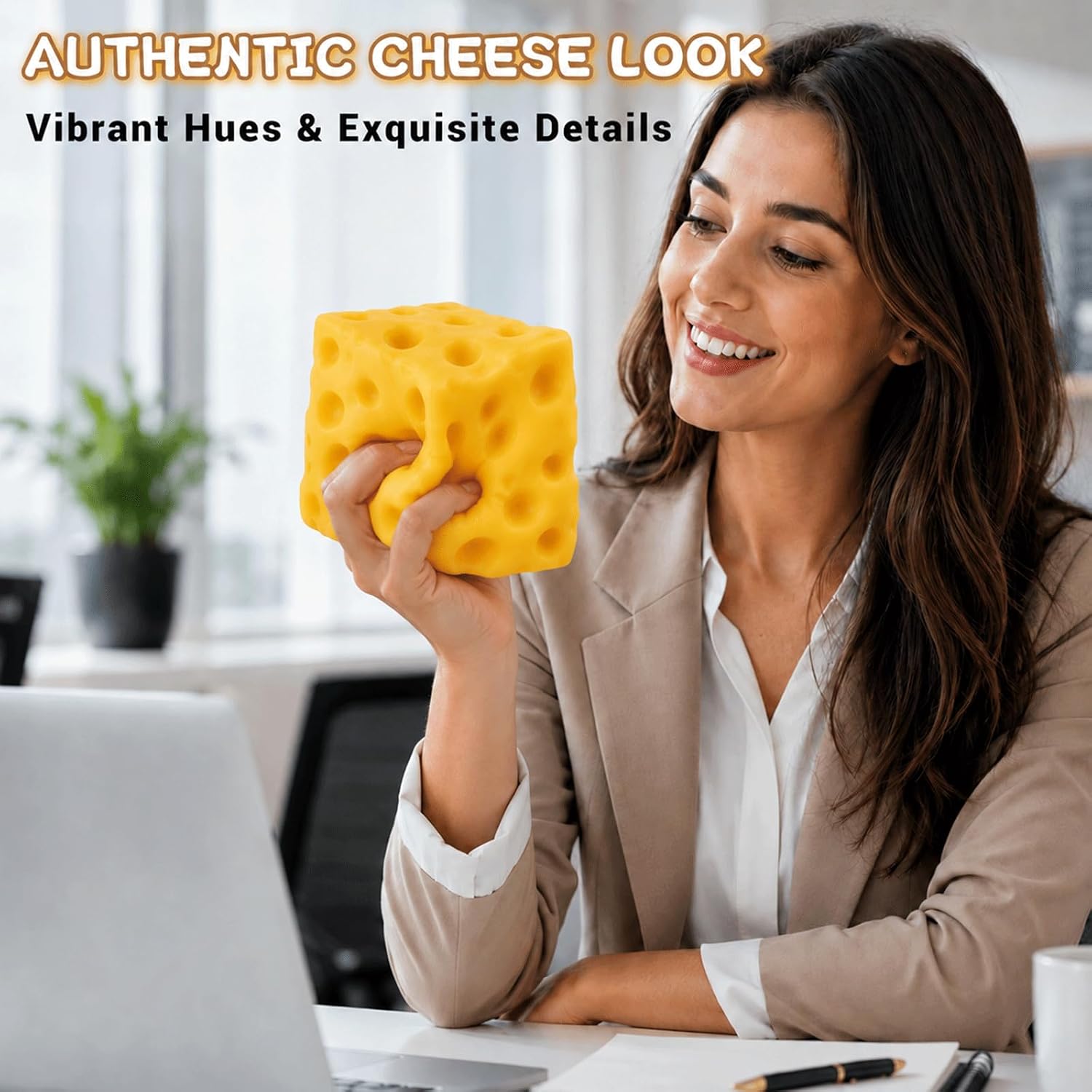 Big Cheese Squishy Cheese Stress Ball, Big Fidgets Sensory for Adults, Simulation Cheese, Food Shape for Anxiety Relief