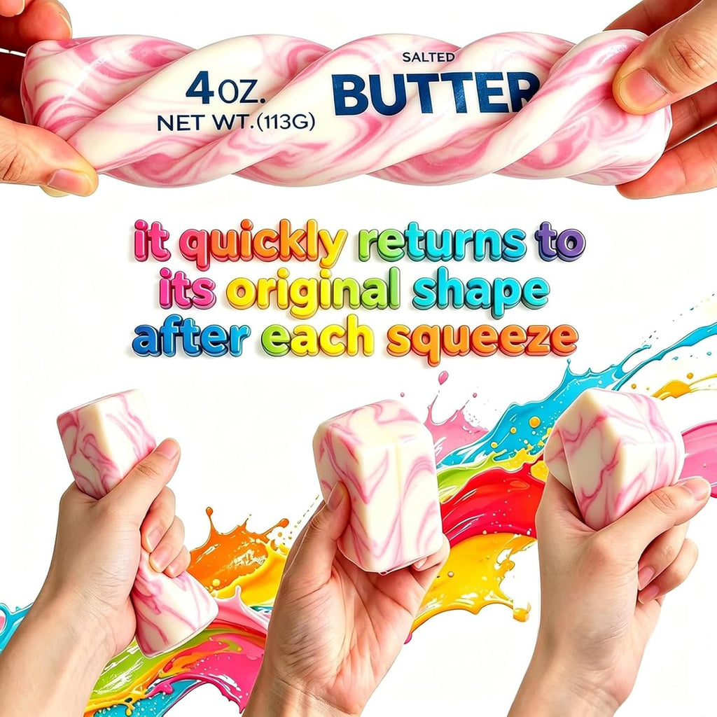 Butter Squishy, 2026 Newest Slow Rising Soft Squeeze Toy, Realistic Food Sensory Fidget Toy for Stress & Anxiety Relief, Desk Decor, Party Favors & Birthday Gifts, 2 Pack (Pink&Yellow)