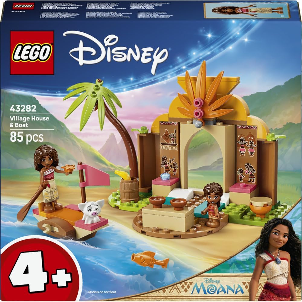 LEGO Disney Village House & Boat 43282 | Building Toy, 2 Mini Dolls & Pua Animal Figure, Play Set, Gift for 4+ Year Old Girls & Boys, 85 Pieces