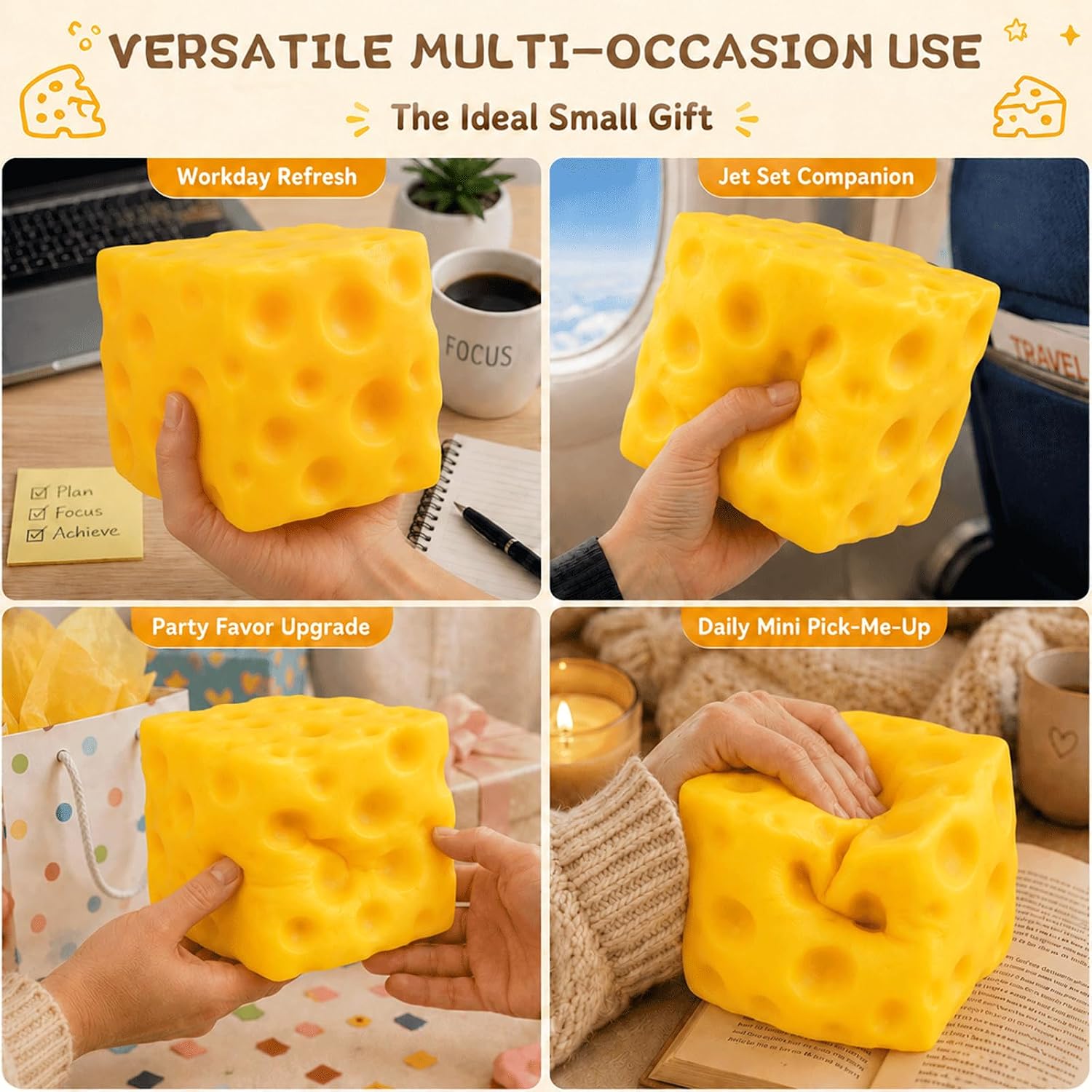Big Cheese Squishy Cheese Stress Ball, Big Fidgets Sensory for Adults, Simulation Cheese, Food Shape for Anxiety Relief
