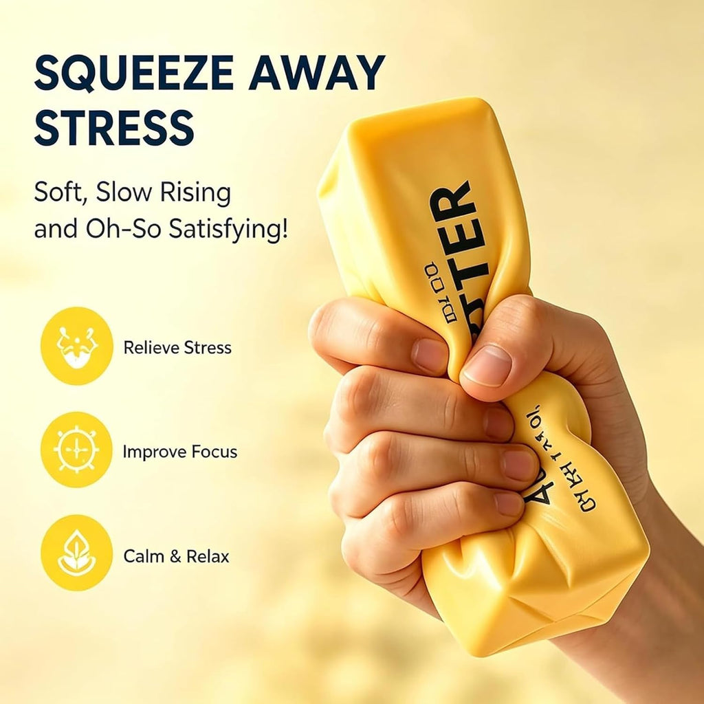 Butter Squishy, 2026 Newest Slow Rising Soft Squeeze Toy, Realistic Food Sensory Fidget Toy for Stress & Anxiety Relief, Desk Decor, Party Favors & Birthday Gifts, 2 Pack (Pink&Yellow)
