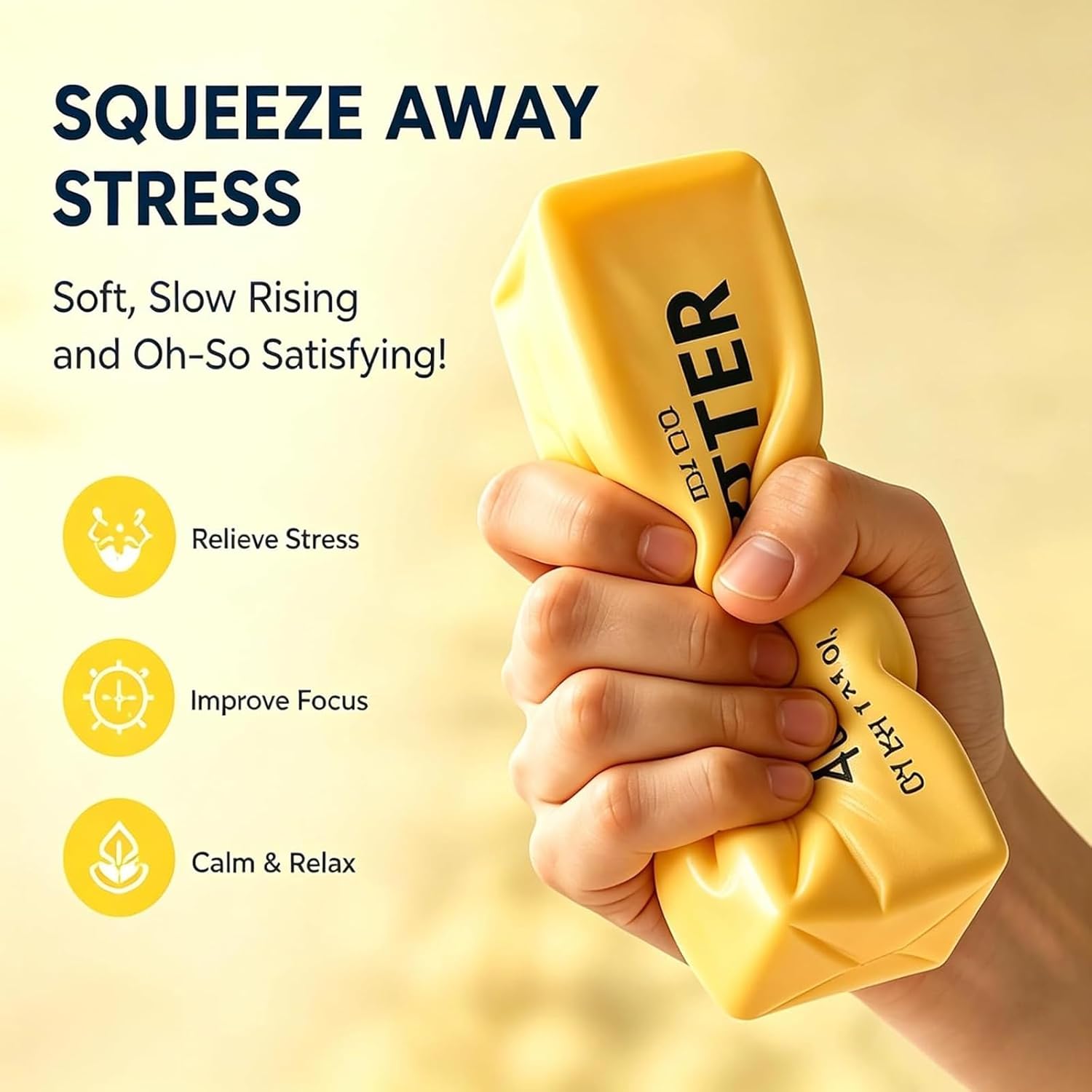 Butter Squishy, 2026 Newest Slow Rising Soft Squeeze Toy, Realistic Food Sensory Fidget Toy for Stress & Anxiety Relief, Desk Decor, Party Favors & Birthday Gifts, 2 Pack (Pink&Yellow)