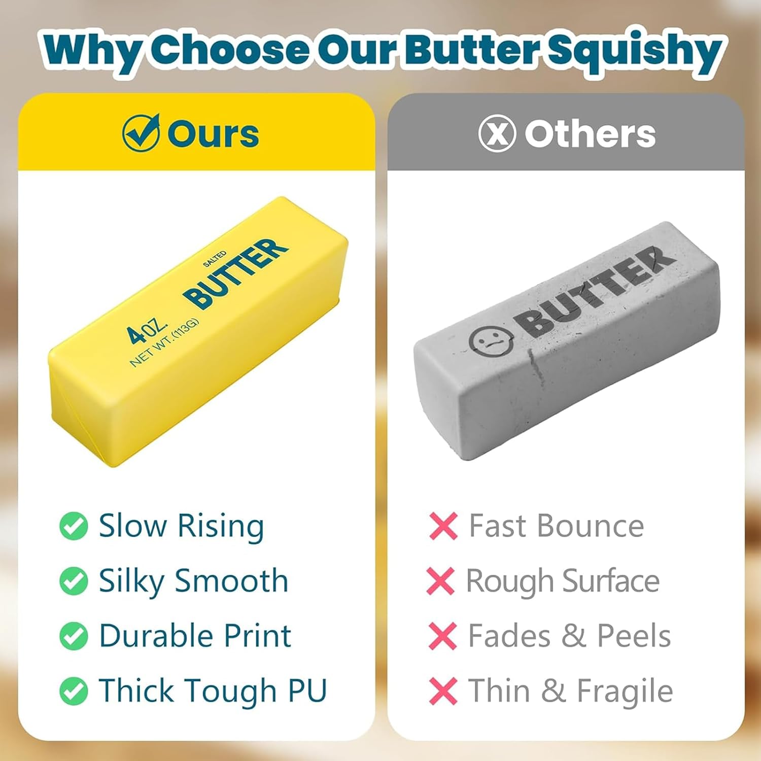 Butter Squishy, 2026 Newest Slow Rising Soft Squeeze Toy, Realistic Food Sensory Fidget Toy for Stress & Anxiety Relief, Desk Decor, Party Favors & Birthday Gifts, 2 Pack (Pink&Yellow)