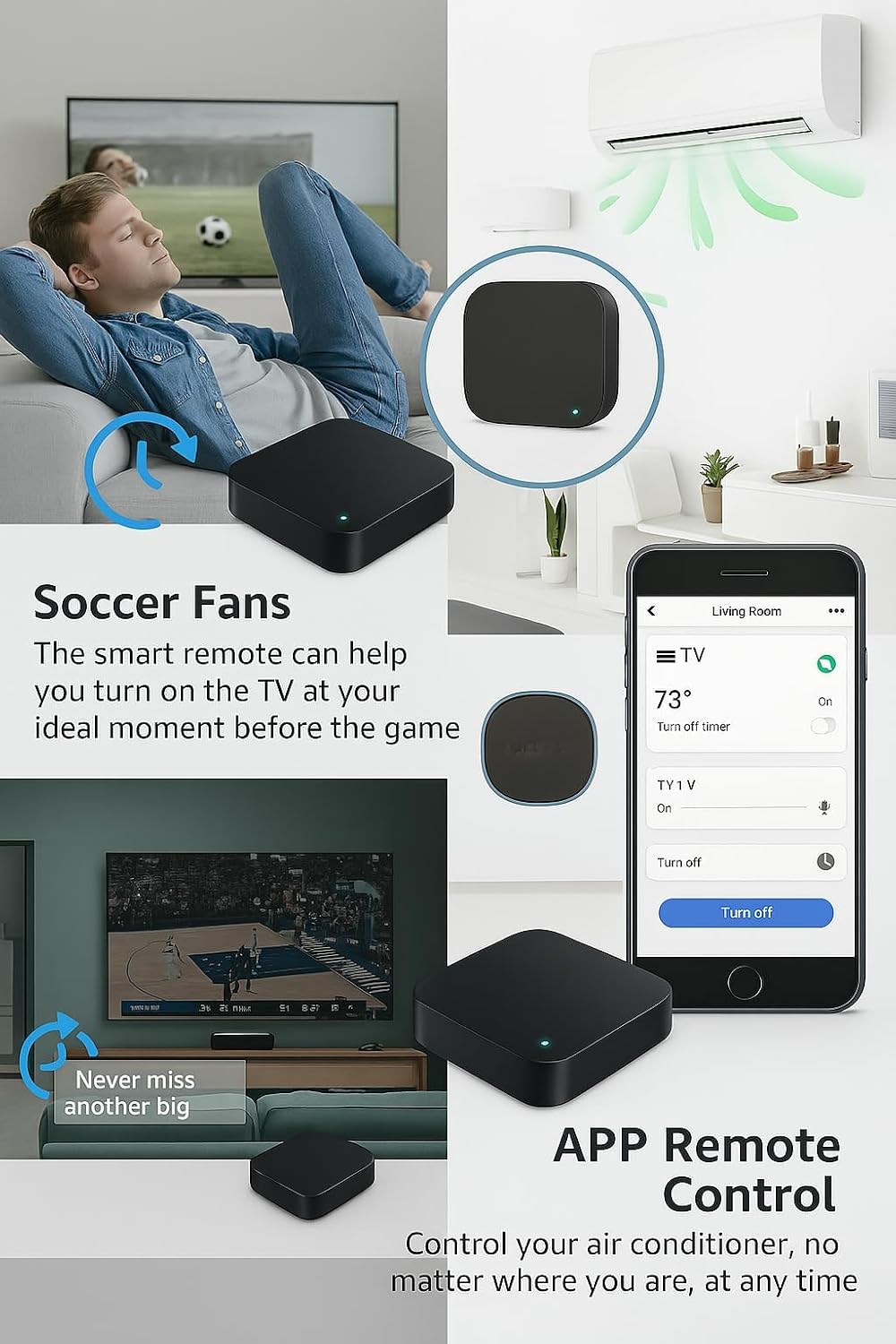Wi-Fi Universal IR/RF Remote Hub 433.92 MHz, Smart Life Tuya App Remote Control Hub, Works with Alexa Google 2.4 GHz Wi-Fi, USB-C Powered Smart Home Center for TV AC and Blinds