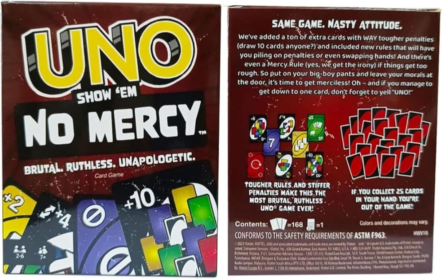 ALMEKAQUZ UNO No Mercy, 168 Cards, Family Game Night, Ages 6+