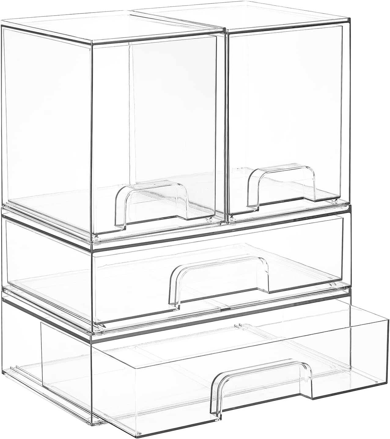 Vtopmart 2 Pack Small Clear Stackable Storage Drawers Organizer,11.2cm Tall | Acrylic Desk Organizer, Plastic Storage Boxes for Vanity, Bathroom, Kitchen Cabinets, Pantry, Offices, Under sink