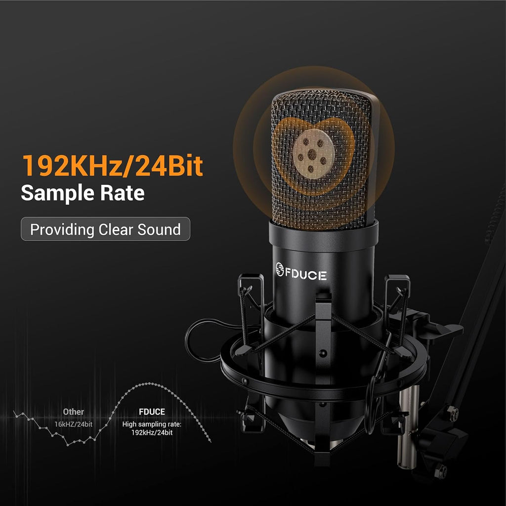 FDUCE Gaming USB Microphone for PC,RGB Condenser Computer Mic with Tripod Stand,Quick Mute,Gain Control,Cardioid Mic for Streaming, Podcast, Twitch, YouTube, PC, Computer, PS5, (M160)
