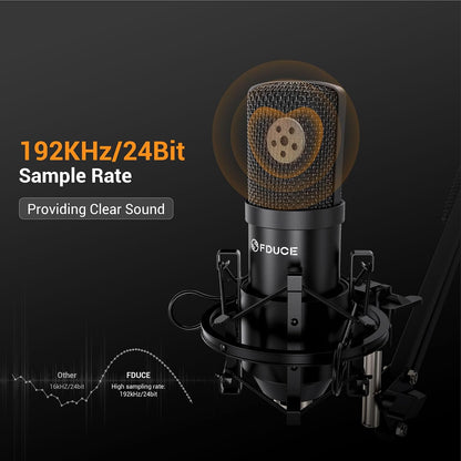 FDUCE Gaming USB Microphone for PC,RGB Condenser Computer Mic with Tripod Stand,Quick Mute,Gain Control,Cardioid Mic for Streaming, Podcast, Twitch, YouTube, PC, Computer, PS5, (M160)