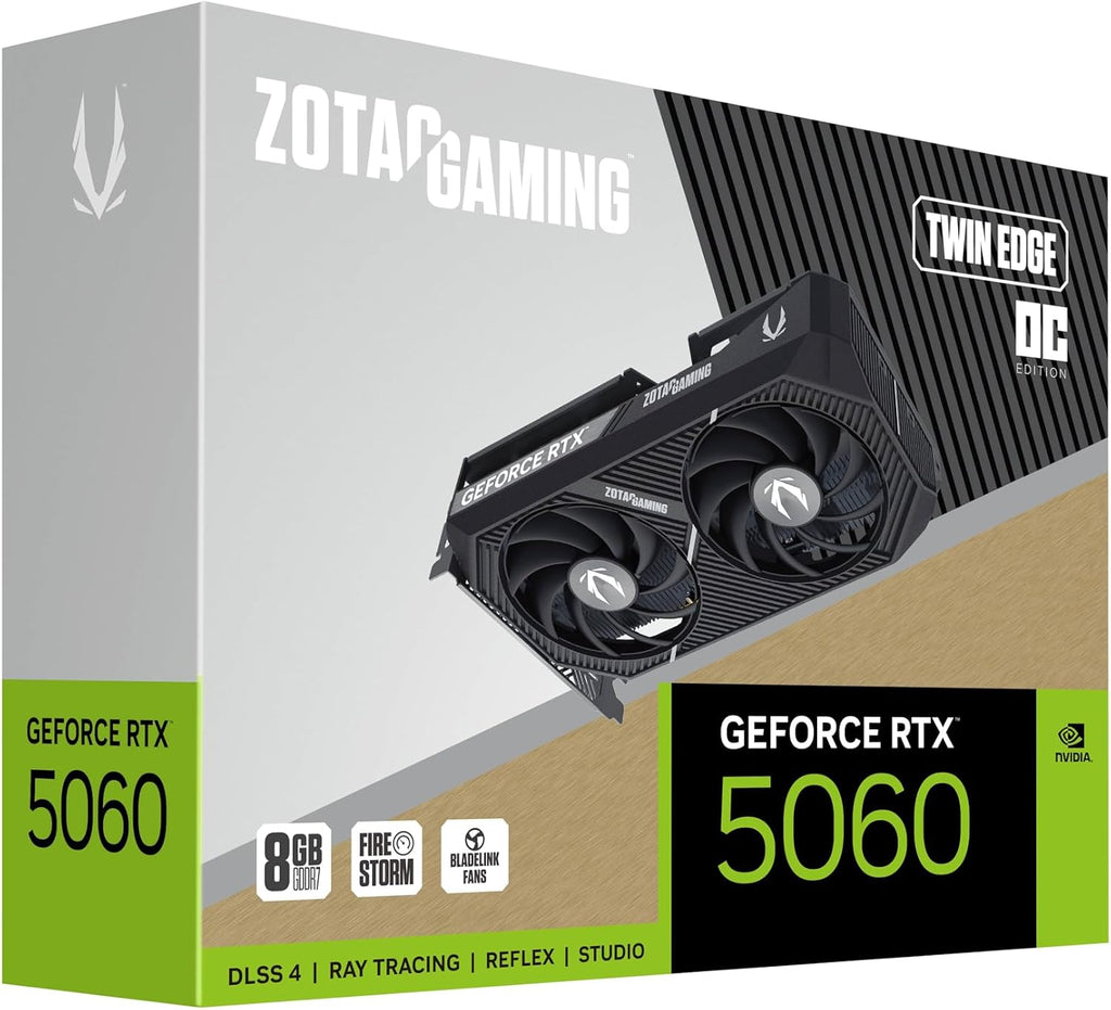 ZOTAC Gaming GeForce RTX 5060 Twin Edge OC DLSS 4 8GB GDDR7 128-bit 28 Gbps PCIE 5.0 Gaming Graphics Card, SFF-Ready Compact Card, ZT-B50600H-10M
