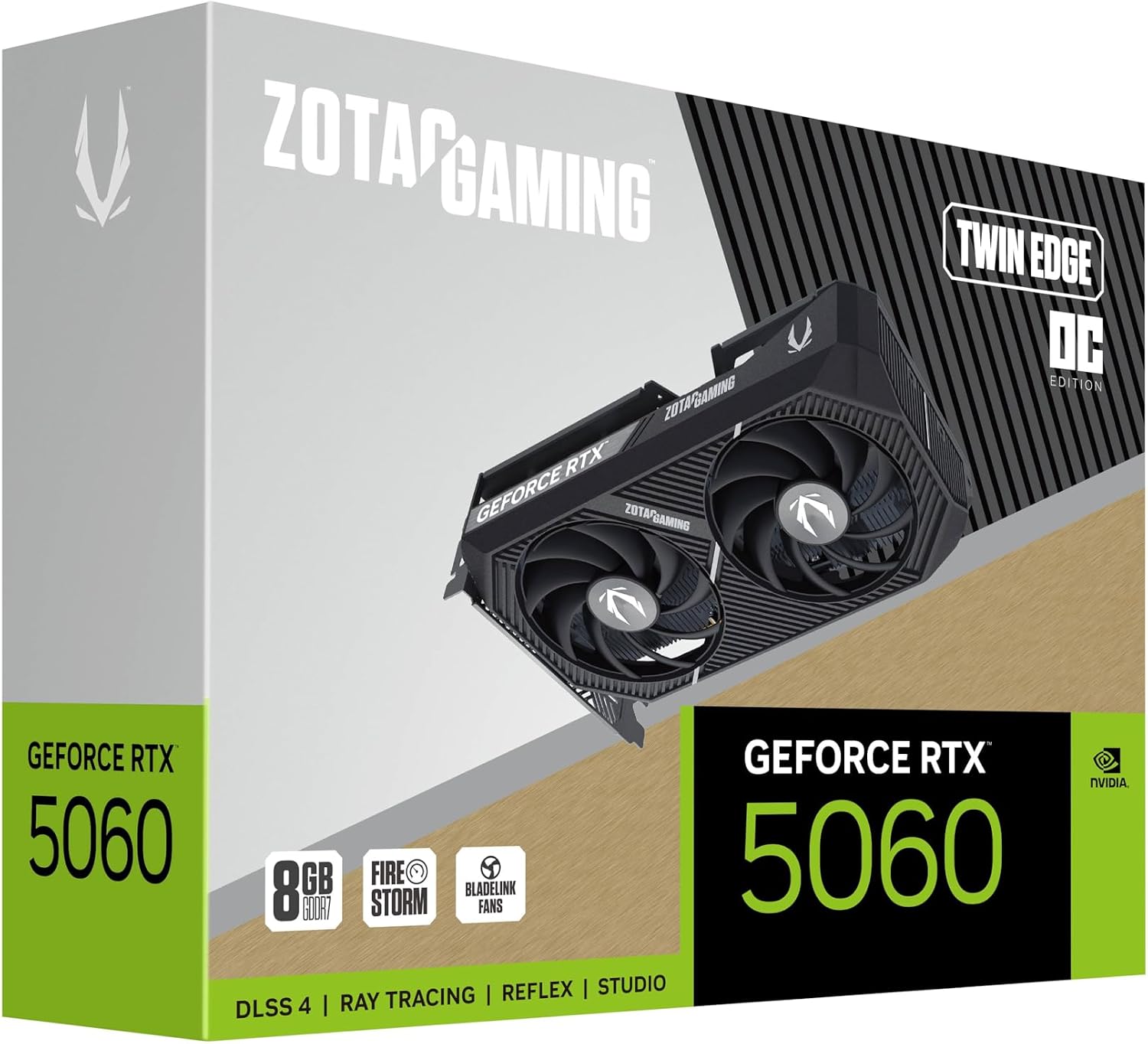 ZOTAC Gaming GeForce RTX 5060 Twin Edge OC DLSS 4 8GB GDDR7 128-bit 28 Gbps PCIE 5.0 Gaming Graphics Card, SFF-Ready Compact Card, ZT-B50600H-10M