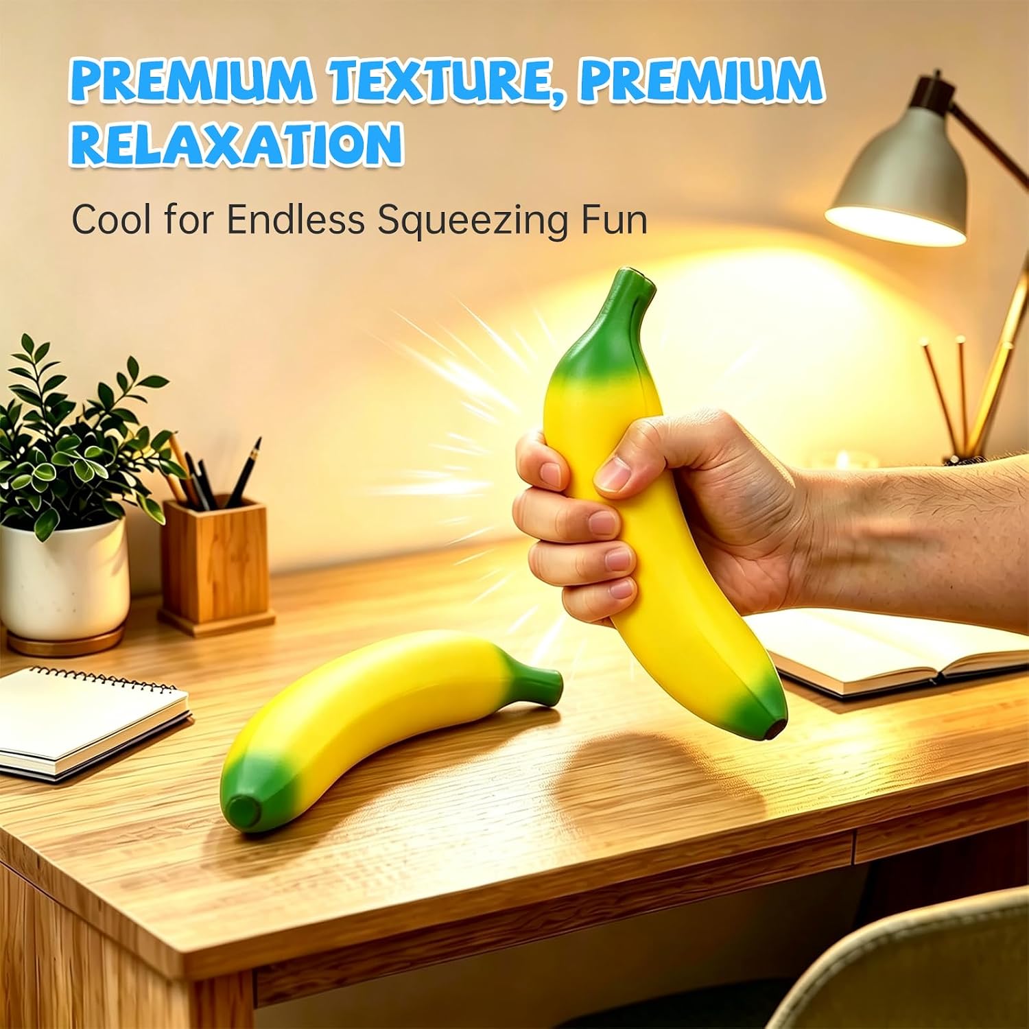 Banana Squishy Toy, Soft PU Foam Desk Accessory, Soft Squeeze Banana Stress Toy, Sensory Fidget Toy