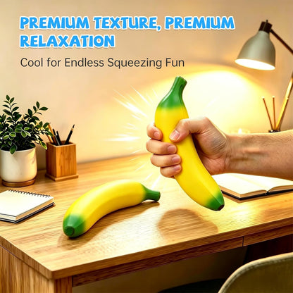 Banana Squishy Toy, Soft PU Foam Desk Accessory, Soft Squeeze Banana Stress Toy, Sensory Fidget Toy