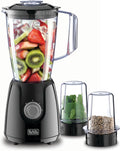 BLACK+DECKER Blender with Grinder Mills, 400W, 1.5L Jar, 2x 300ml Grinding Mills, Stainless Steel Blades, 2-Speed with Pulse Control, Perfect for Smoothies, Coffee, Herbs, and Spices, Black - BX440-B5
