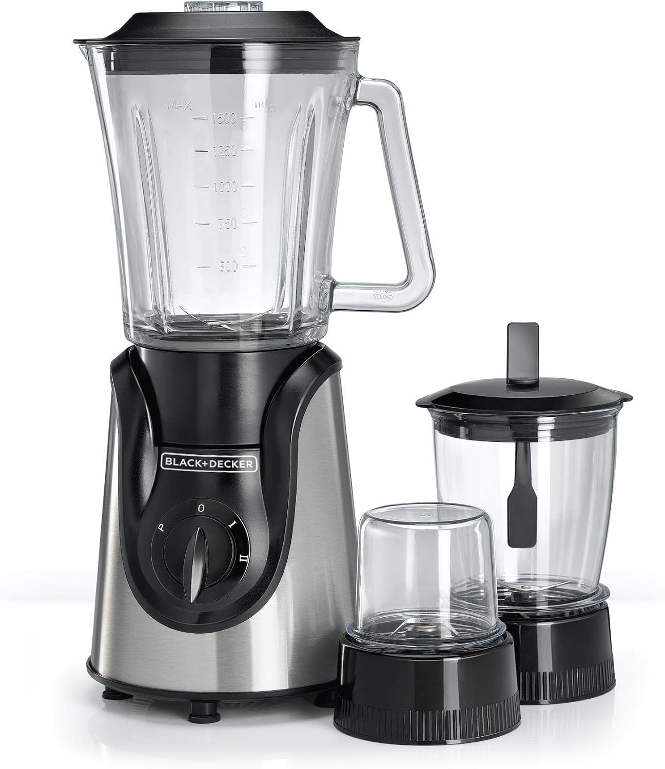 BLACK+DECKER Blender with Grinder Mills, 400W, 1.5L Jar, 2x 300ml Grinding Mills, Stainless Steel Blades, 2-Speed with Pulse Control, Perfect for Smoothies, Coffee, Herbs, and Spices, Black - BX440-B5