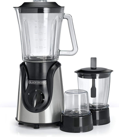 BLACK+DECKER Blender with Grinder Mills, 400W, 1.5L Jar, 2x 300ml Grinding Mills, Stainless Steel Blades, 2-Speed with Pulse Control, Perfect for Smoothies, Coffee, Herbs, and Spices, Black - BX440-B5