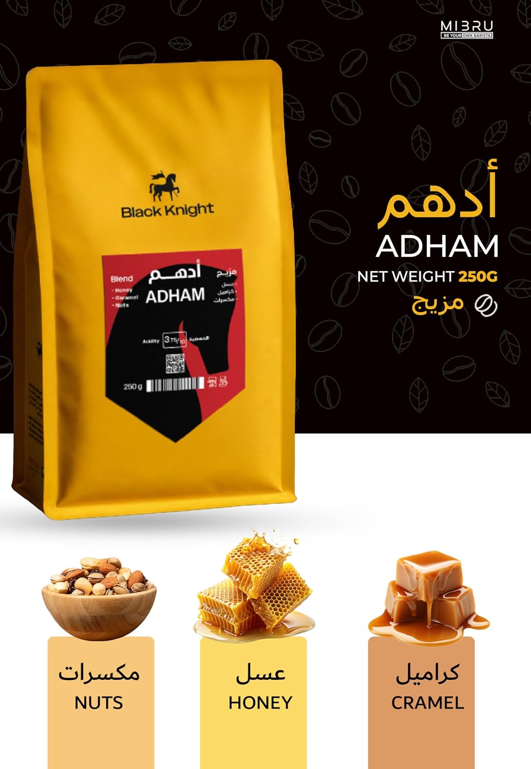 BLACK KNIGHT Coffee Beans Roasters Specialty Coffee Crop Processing for Espresso & Filter from Adham Blend - 1KG Unground Roasted Whole Beans
