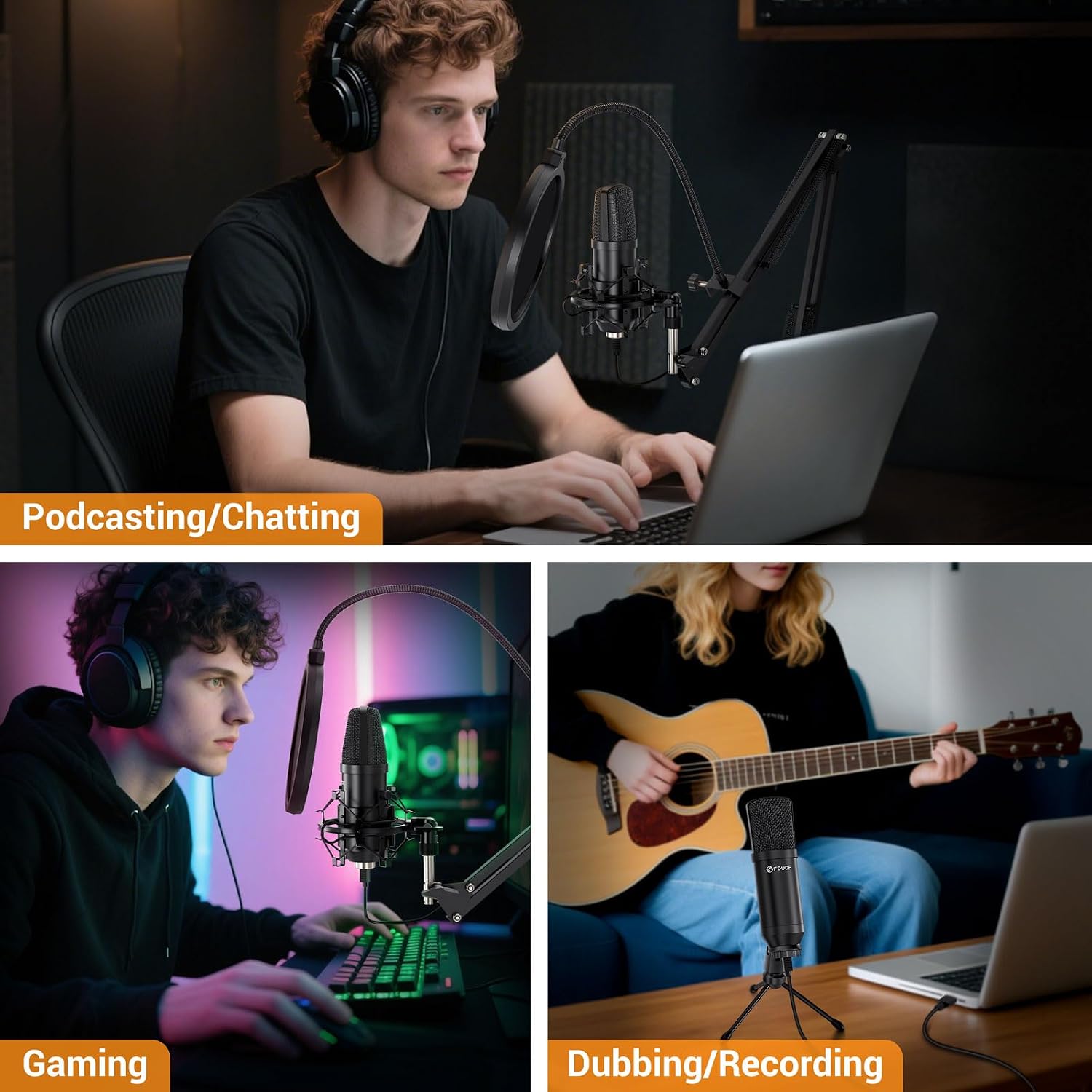 FDUCE Gaming USB Microphone for PC,RGB Condenser Computer Mic with Tripod Stand,Quick Mute,Gain Control,Cardioid Mic for Streaming, Podcast, Twitch, YouTube, PC, Computer, PS5, (M160)