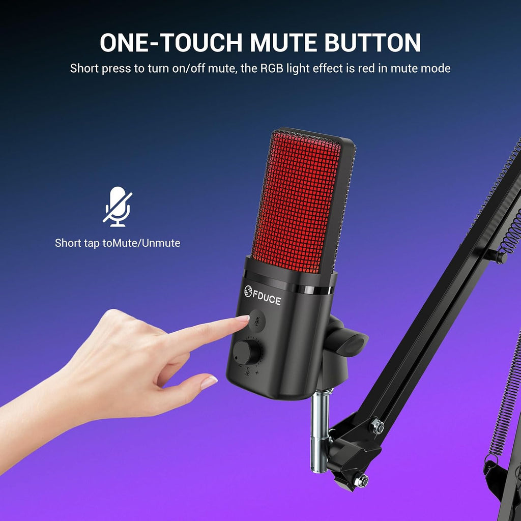 FDUCE Gaming USB Microphone for PC,RGB Condenser Computer Mic with Tripod Stand,Quick Mute,Gain Control,Cardioid Mic for Streaming, Podcast, Twitch, YouTube, PC, Computer, PS5, (M160)