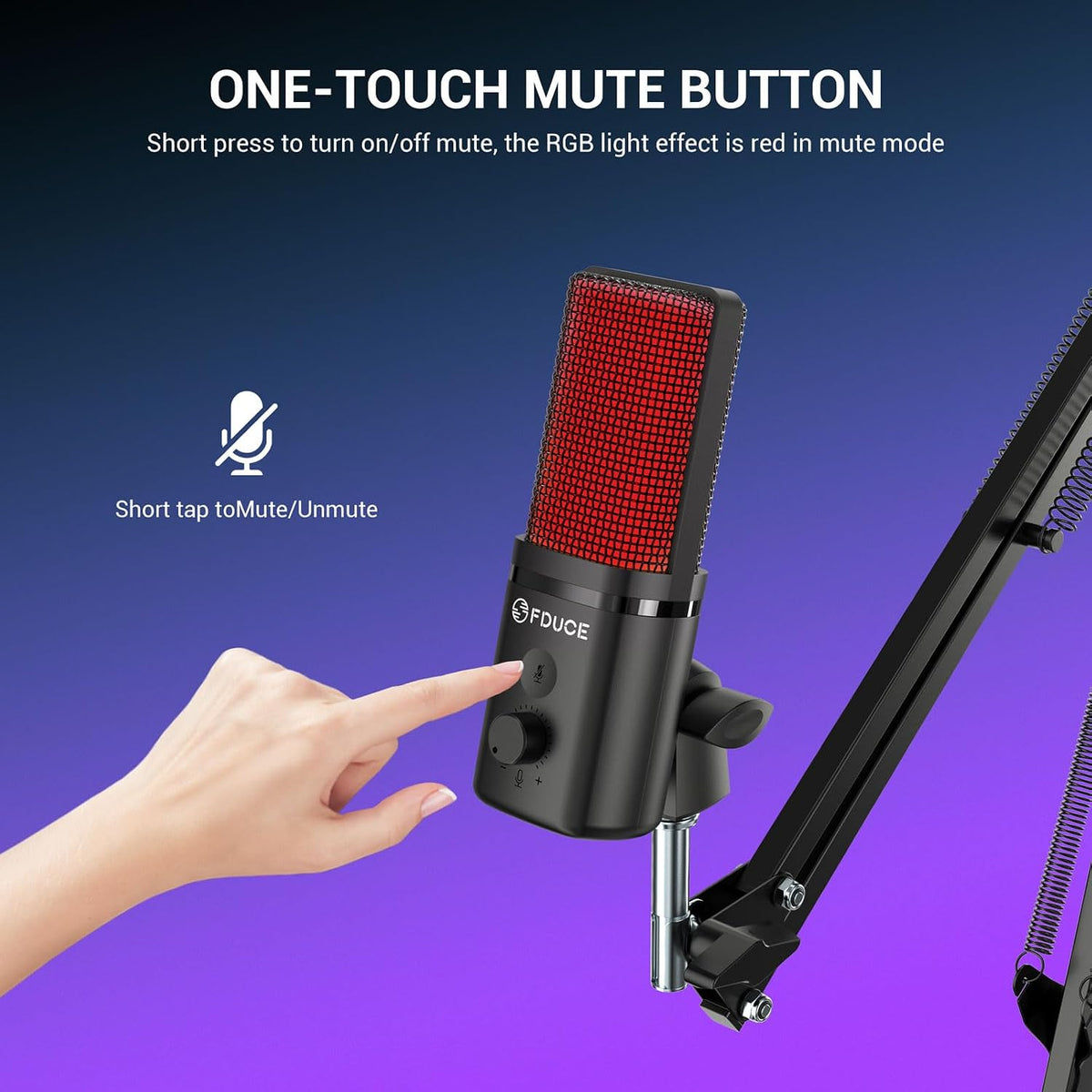 FDUCE Gaming USB Microphone for PC,RGB Condenser Computer Mic with Tripod Stand,Quick Mute,Gain Control,Cardioid Mic for Streaming, Podcast, Twitch, YouTube, PC, Computer, PS5, (M160)