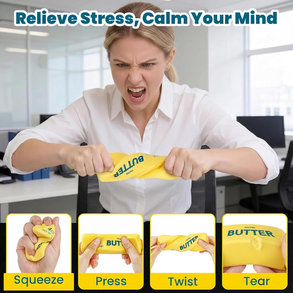 Butter Squishy, 2026 Newest Slow Rising Soft Squeeze Toy, Realistic Food Sensory Fidget Toy for Stress & Anxiety Relief, Desk Decor, Party Favors & Birthday Gifts, 2 Pack (Pink&Yellow)