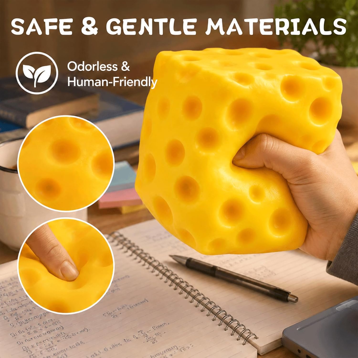 Big Cheese Squishy Cheese Stress Ball, Big Fidgets Sensory for Adults, Simulation Cheese, Food Shape for Anxiety Relief