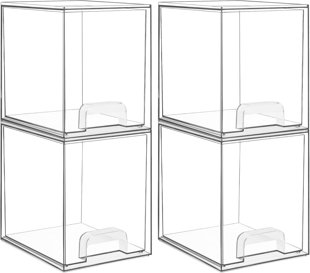 Vtopmart 2 Pack Small Clear Stackable Storage Drawers Organizer,11.2cm Tall | Acrylic Desk Organizer, Plastic Storage Boxes for Vanity, Bathroom, Kitchen Cabinets, Pantry, Offices, Under sink