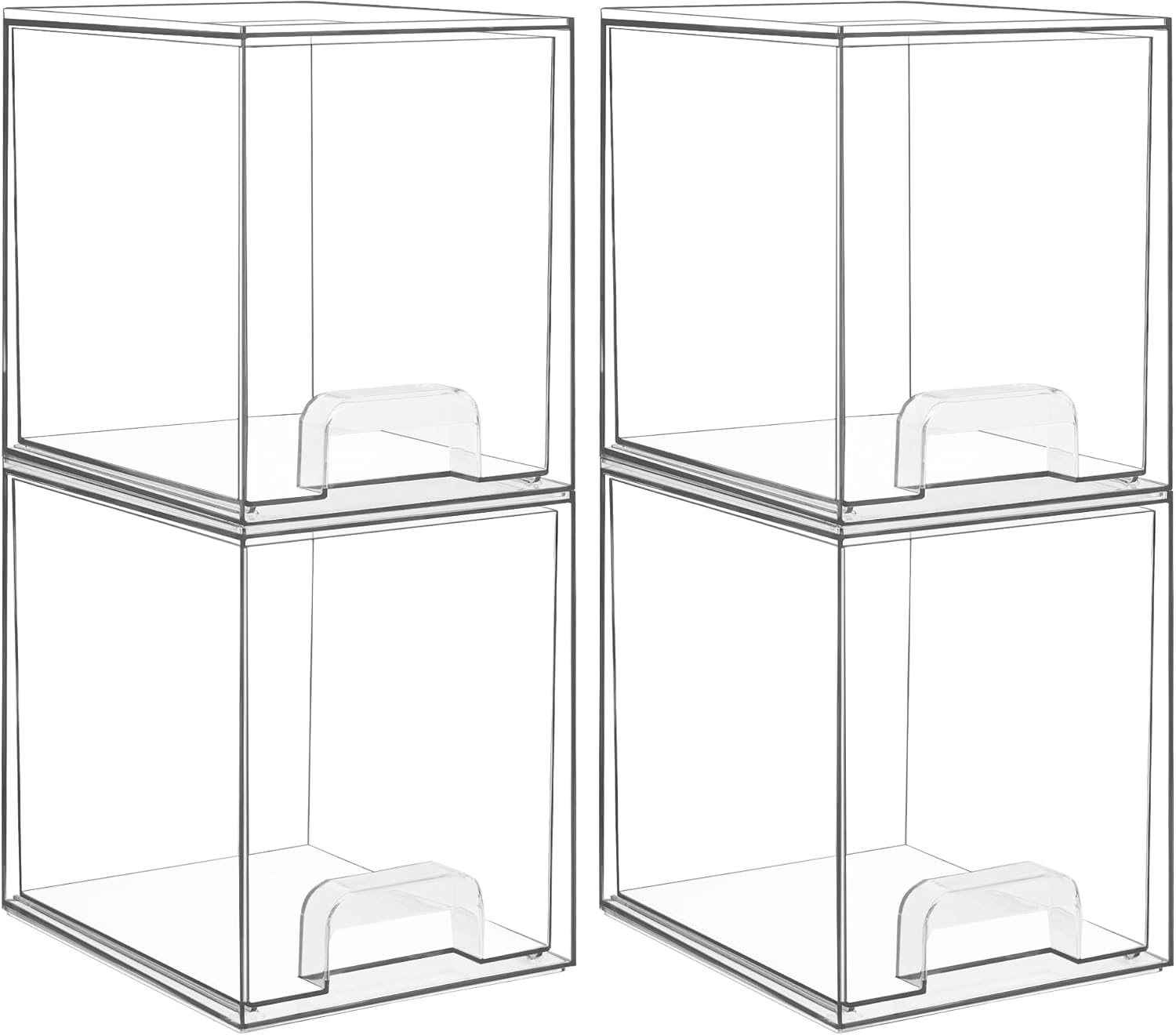 Vtopmart 2 Pack Small Clear Stackable Storage Drawers Organizer,11.2cm Tall | Acrylic Desk Organizer, Plastic Storage Boxes for Vanity, Bathroom, Kitchen Cabinets, Pantry, Offices, Under sink