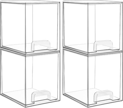 Vtopmart 2 Pack Small Clear Stackable Storage Drawers Organizer,11.2cm Tall | Acrylic Desk Organizer, Plastic Storage Boxes for Vanity, Bathroom, Kitchen Cabinets, Pantry, Offices, Under sink