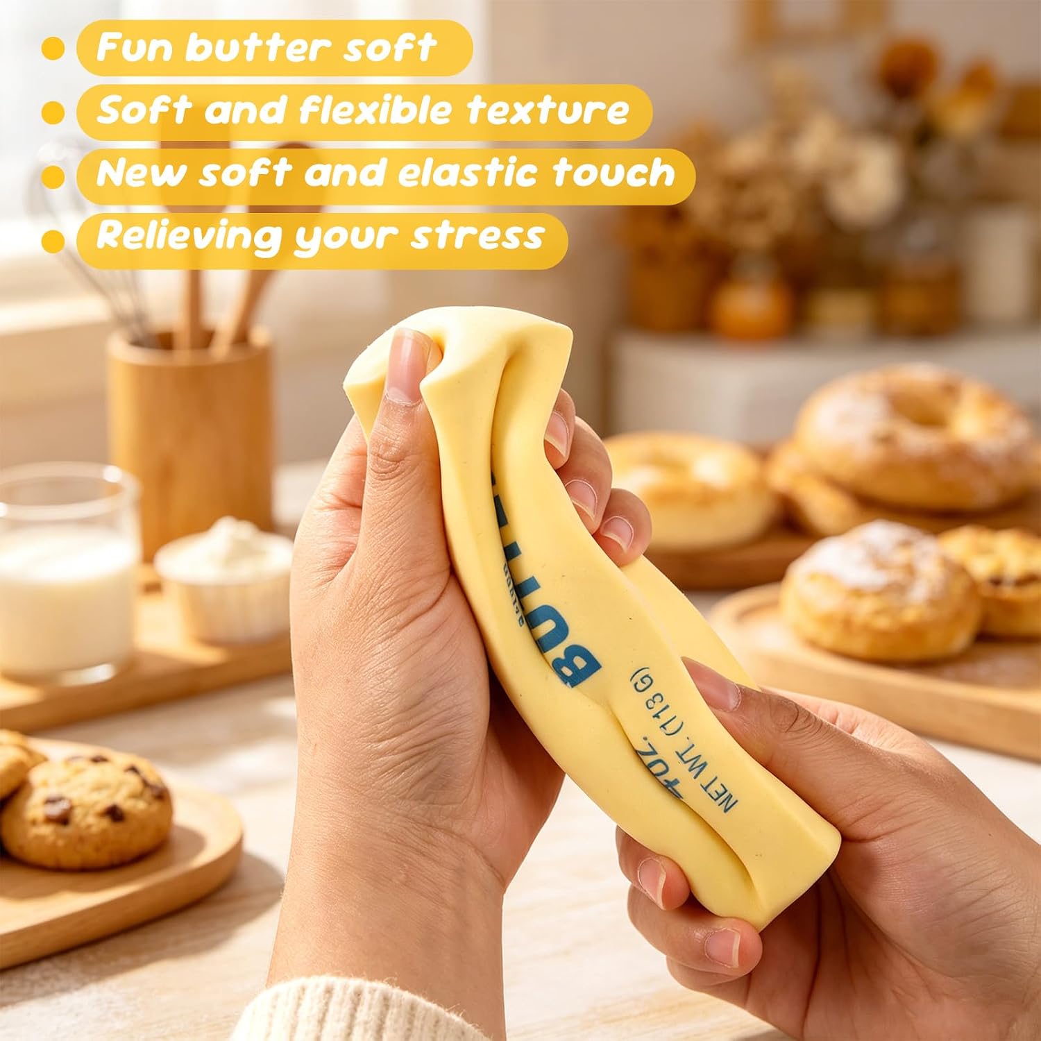 Lyreh Butter Squeeze Toy, Butter Stick Toys Slow Growth Relax PU Material for Office School Anxiety Relief and Decompression (Light Yellow)