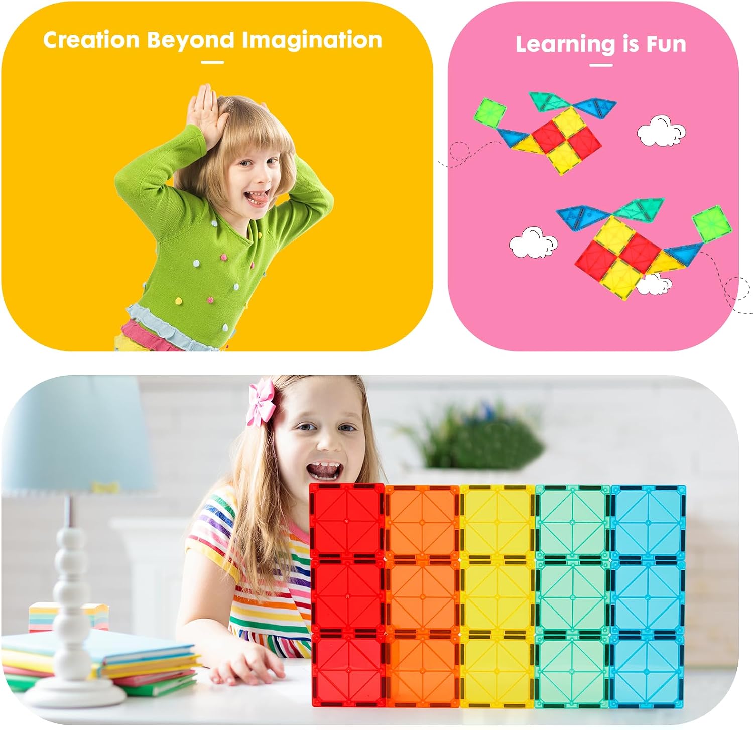 Gemmicc Magnetic Tiles Building Blocks, Magnet Toys for Kids, STEM Approved Educational Toys,3D Magnet Puzzles Stacking Blocks for Boys Girls,63 PCS Classic Set