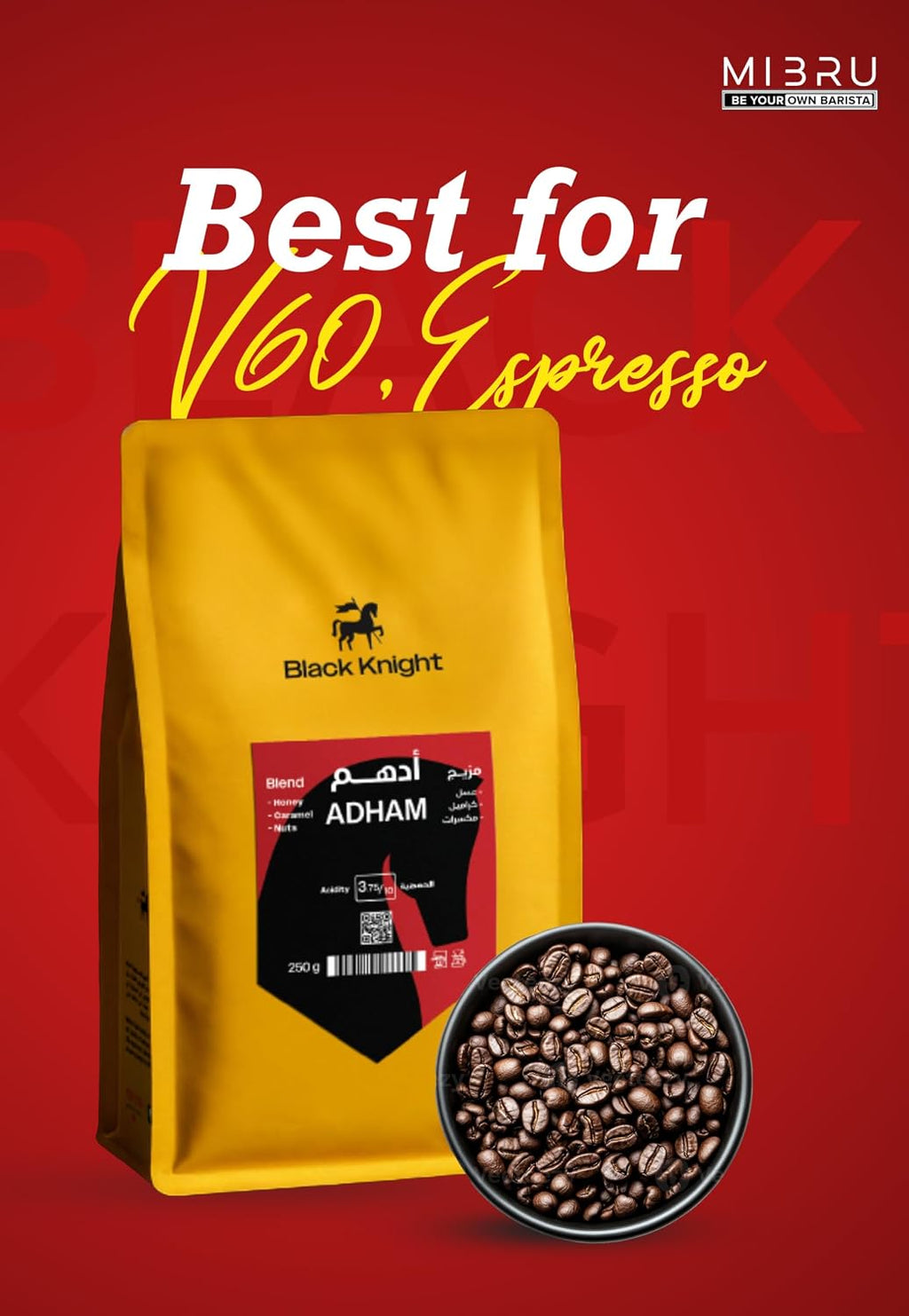 BLACK KNIGHT Coffee Beans Roasters Specialty Coffee Crop Processing for Espresso & Filter from Adham Blend - 1KG Unground Roasted Whole Beans