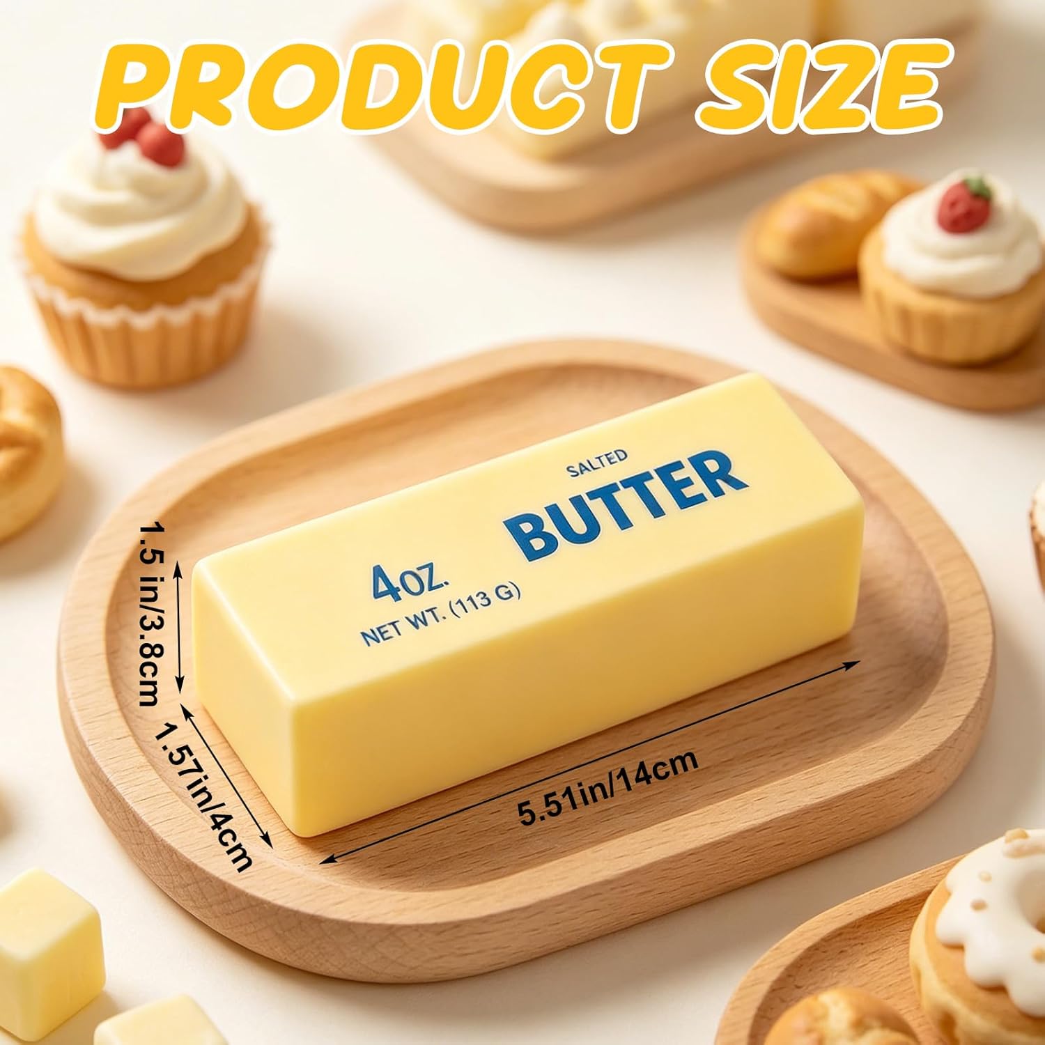 Lyreh Butter Squeeze Toy, Butter Stick Toys Slow Growth Relax PU Material for Office School Anxiety Relief and Decompression (Light Yellow)